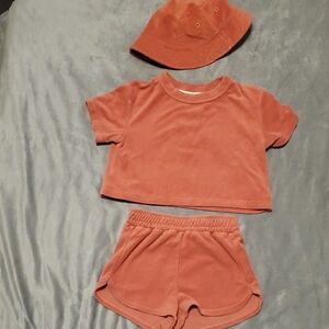 H&M Terracotta Velour Toddler Outfit With Hat